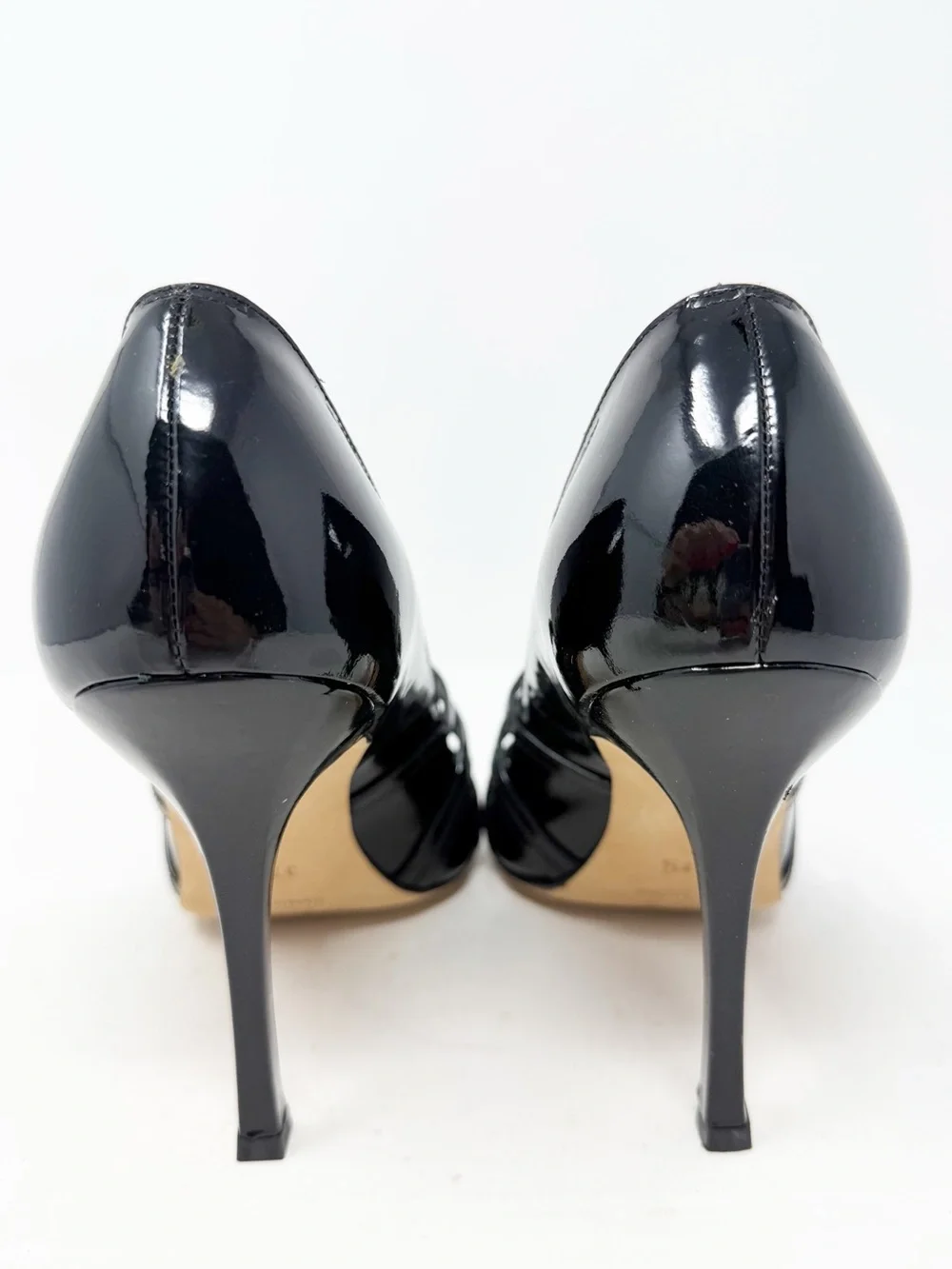 Manolo Blahnik CPETRA Patent Leather Strappy Heels Black Womens Size EU 37.5